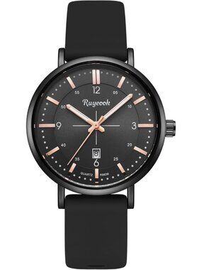 Women's Black Analog Quartz Silicone Band Calendar Date Display Wrist Watch